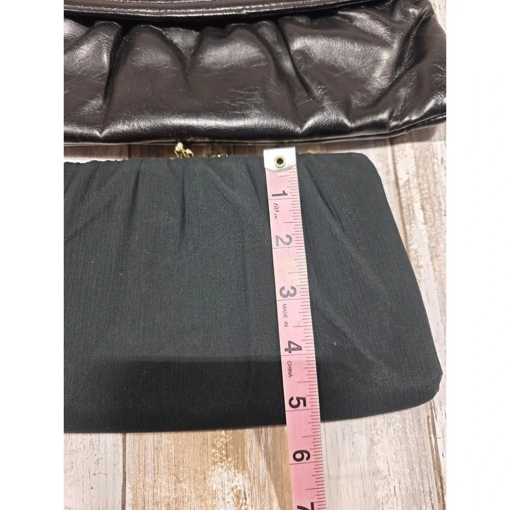 Vintage Black Leather Clutch‎ Handbag Shoulder Strap Evening Bag & HL USA Bag